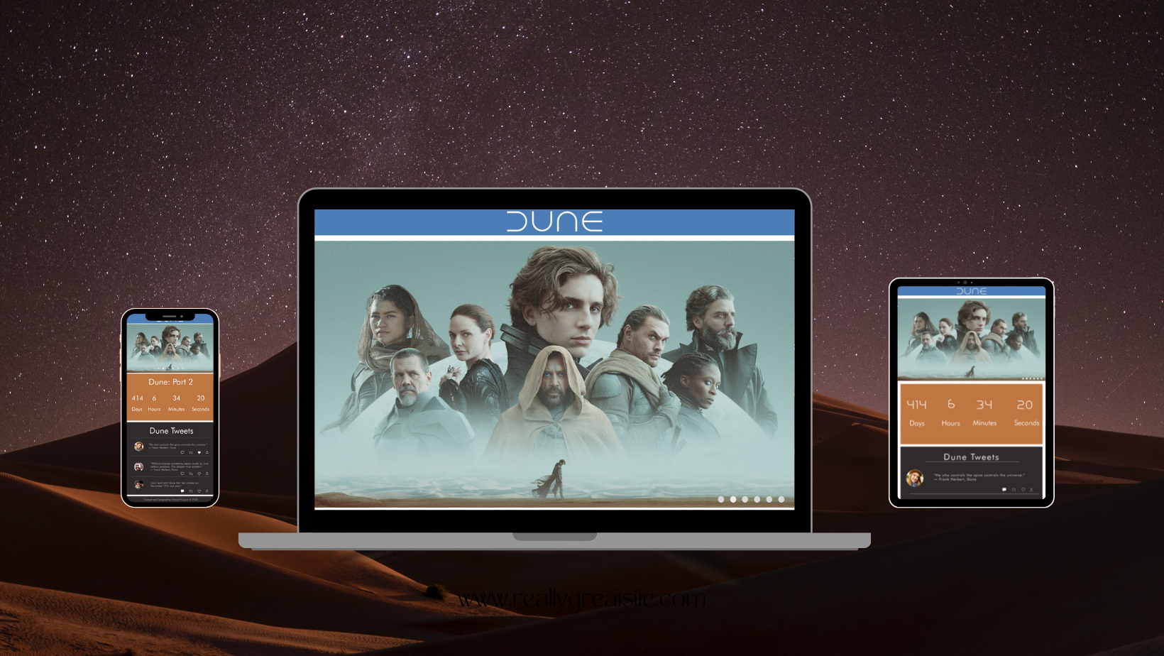 Dune mockups for mobile tablet and desktop
